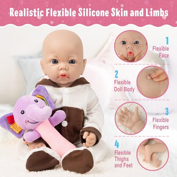 🆕17 inch Full Body Silicone Baby Dolls Girl for Kids Toddlers Reborn Baby Doll - Picture 7 of 8